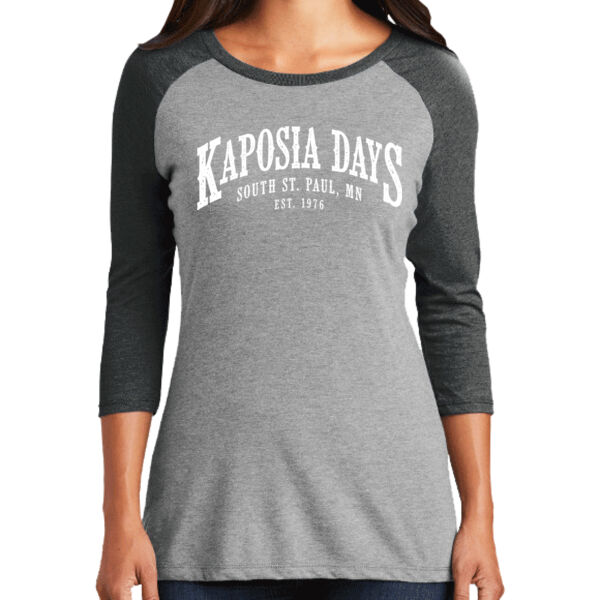District Womens Perfect Tri 3/4 Sleeve Raglan - Printed Logo Thumbnail